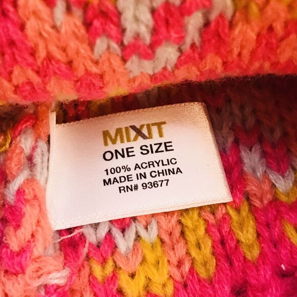 MIXIT Winter Beanie & Mitten Combo Pack Womens Shocking Pink PomPom Stocking Hat - Picture 4 of 6